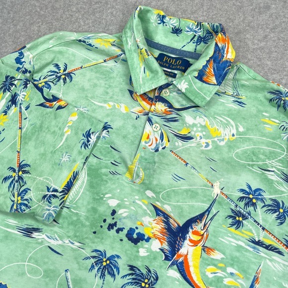 Polo Ralph Lauren Other - Polo Ralph Lauren Shirt Mens Medium Green Marlin Tropical Fishing Short Sleeve